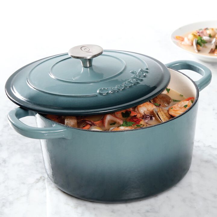 Crock Pot Artisan 5 Quart Round Enameled Cast Iron Dutch Oven in Slate Gray