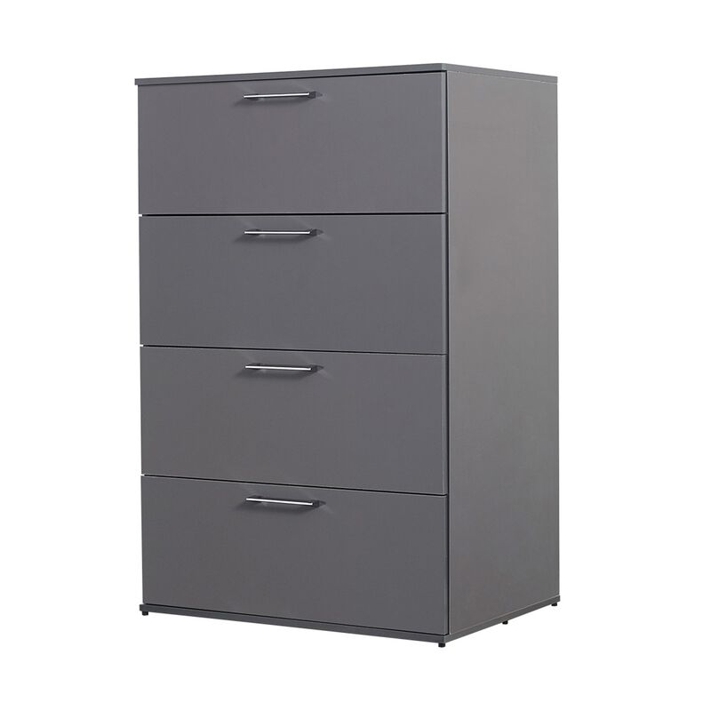 Eli  48 Inch Tall Dresser Chest, 4 Big Storage Drawers, Glossy Gray Finish