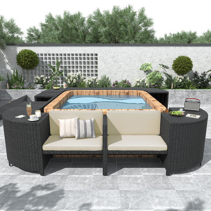 Merax Spa Frame Quadrilateral Outdoor Rattan Sectional Sofa