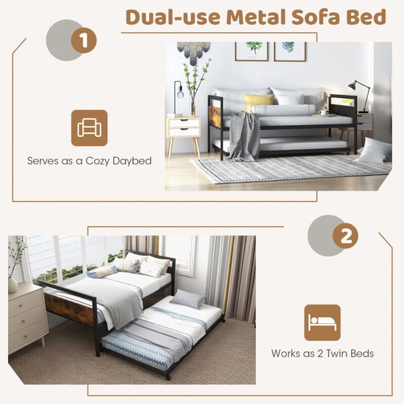 Hivvago Twin Metal Daybed with Trundle Lockable Wheels