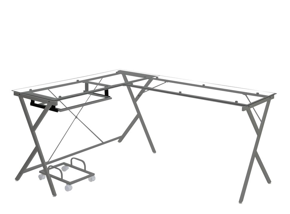 ACME Demas Computer Desk, Clear Glass & Silver Finish