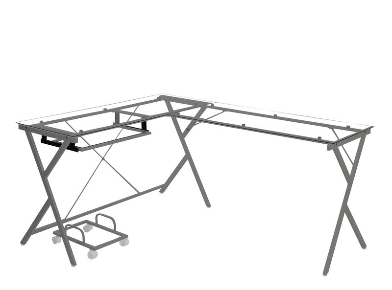 ACME Demas Computer Desk, Clear Glass & Silver Finish
