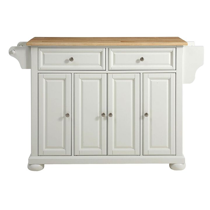 Hivvago White Kitchen Island Storage Cabinet with Solid Wood Top