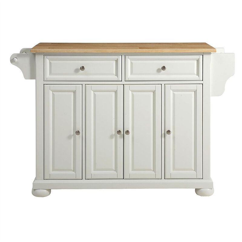 Hivvago White Kitchen Island Storage Cabinet with Solid Wood Top