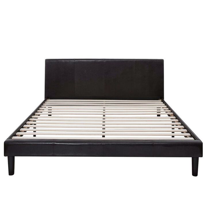 Modern Platform Bed with Faux Leather Headboard for Stylish Bedroom Furniture