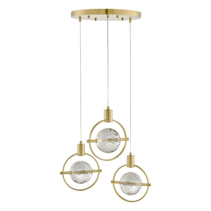 Hollywood Pendant Gold Metal and Acrylic 3 LED Lights Dimmable