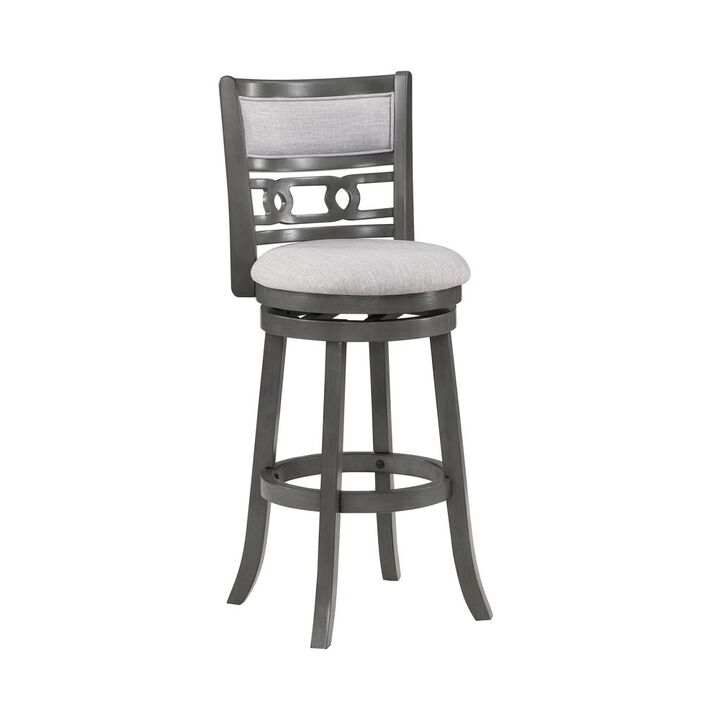 New Classic Furniture Gia 29 Solid Wood Swivel Bar Stool with Fabric Seat in Gray