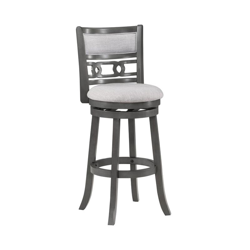 New Classic Furniture Gia 29 Solid Wood Swivel Bar Stool with Fabric Seat in Gray