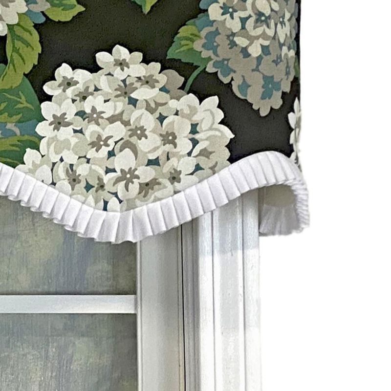 RLF Home Hydrangea Ruffled Provance valance Navy. 3" Rod Pocket 50"W x 17"L