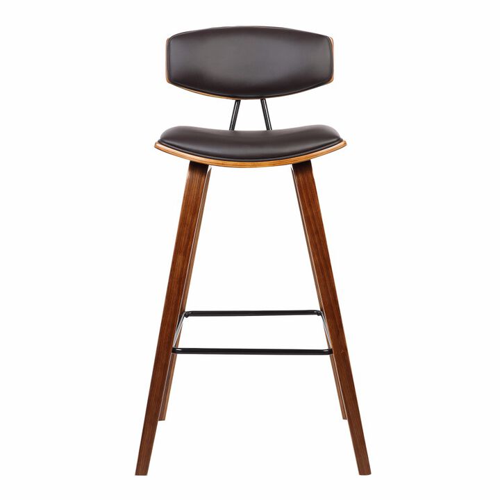 Wooden Frame Leatherette Barstool with Flared Legs, Brown-Benzara