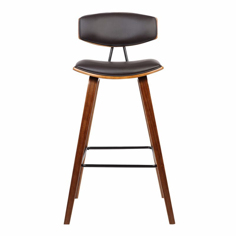 Wooden Frame Leatherette Barstool with Flared Legs, Brown-Benzara