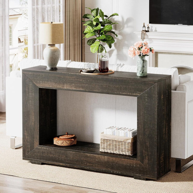 Farmhouse Console Table, 47 Inches Entryway Console Table with Storage, Industrial Hallway Accent Table for Living Room, Entrance, Deck Boxes