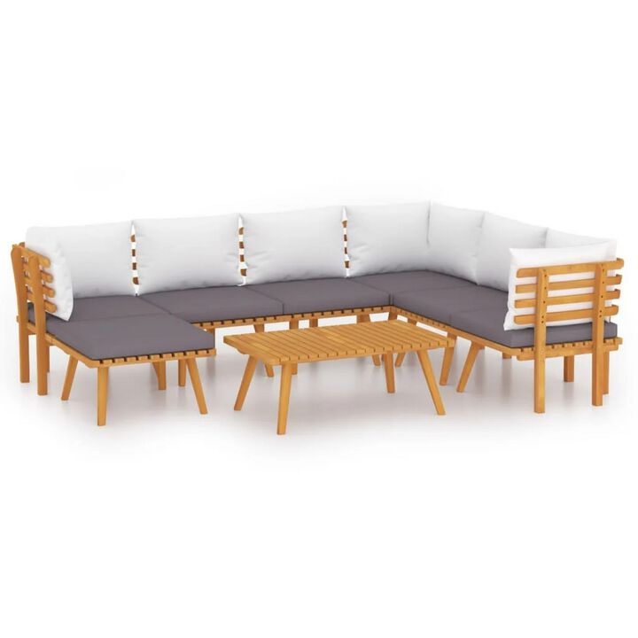 Roma 8pc Outdoor Modular Corner Sofa Set, Coffee Table, Acacia Wood - Benzara