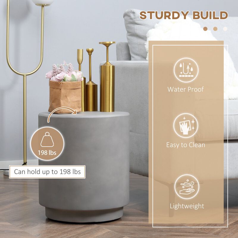Light Gray Outdoor Table: Round Concrete-Finish Side Table