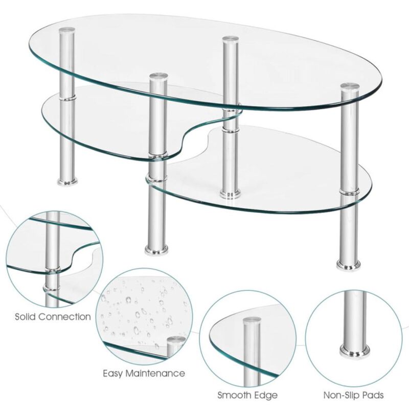 Hivvago Tempered Glass Oval Side Coffee Table