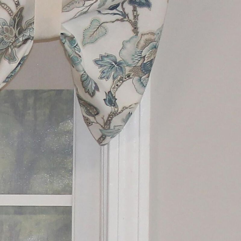 RLF Home Gianna Suspender Valance  Natural. 3" Rod Pocket, contrast ribbon Tie. 50"W x 17"L