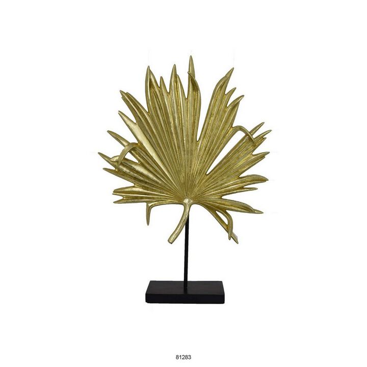 Menny 21 Inch Palm Leaf Resin Decorative Sculpture, Resin Gold Finish - Benzara