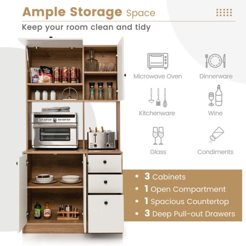 Hivvago 71 Inch Kitchen Pantry with 3 Storage Cabinet and 3 Deep Drawers