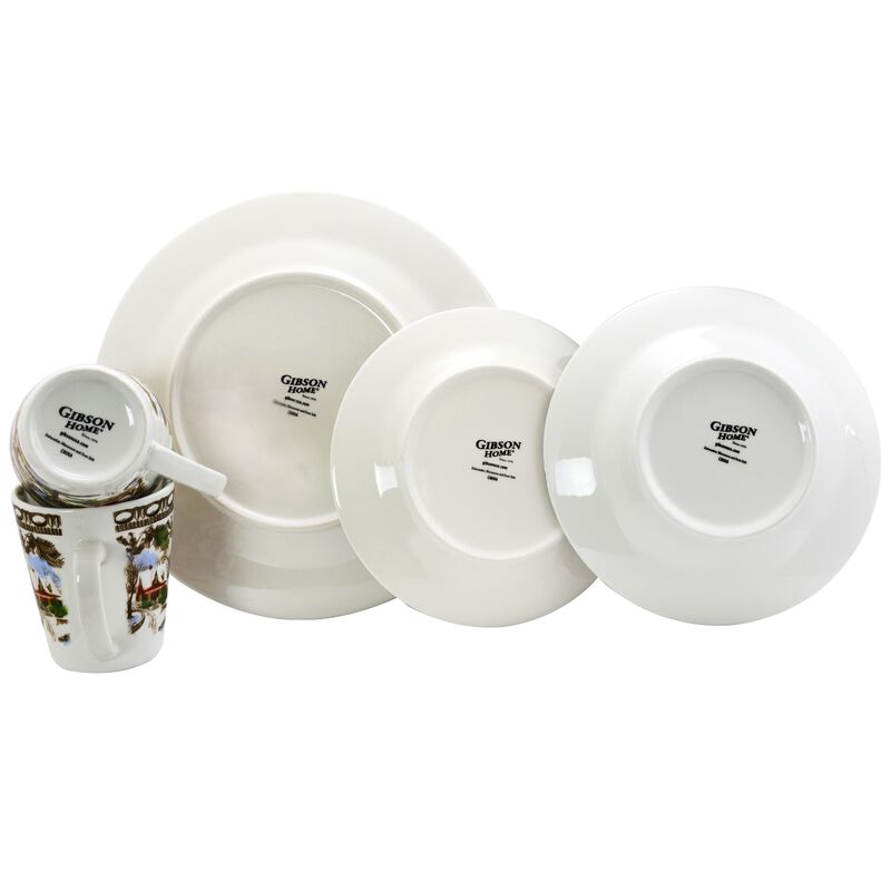Gibson Home Christmas Toile 16 Piece Dinnerware Set