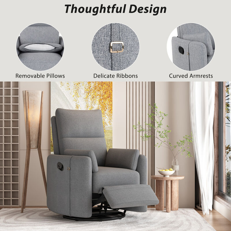 360 Degree Swivel Recliner with Removable Pillows, Dark Grey