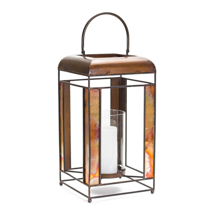 Lantern 9"L x 17.25"H - Sophisticated Metal Frame with Glass Panels