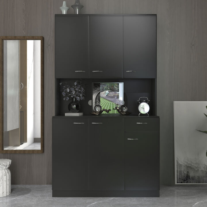 70.87" Tall Wardrobe & Kitchen Cabinet, With 6-Doors, 1-Open Shelves And 1-Drawer For Bedroom