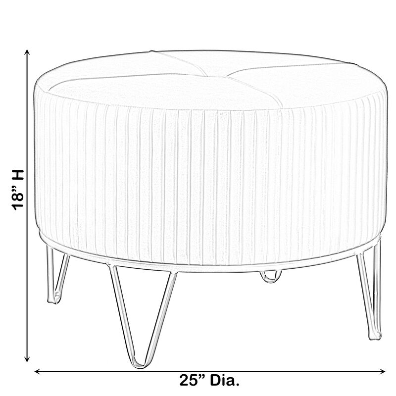 Round Velvet Ottoman Stool Raised with Hairpin Gold Base, Black, Large