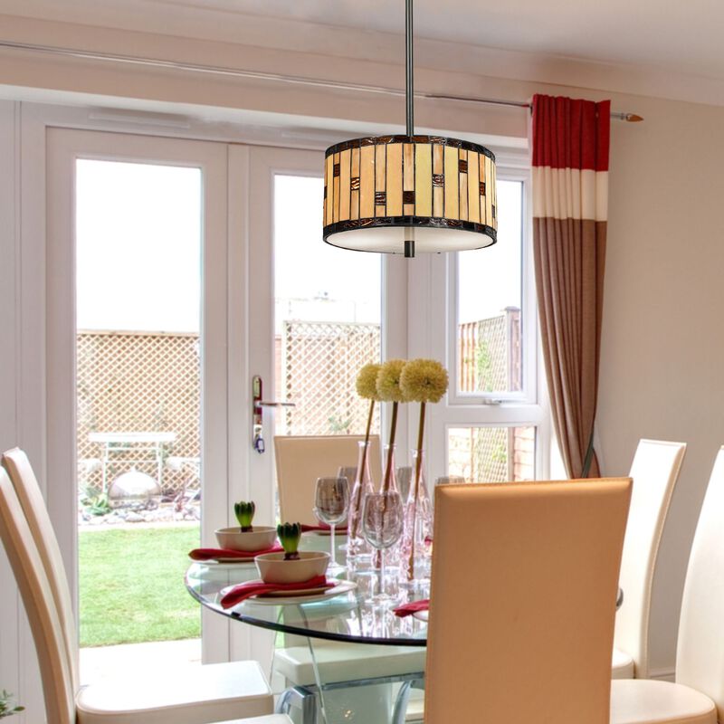 48" Black and Beige Contemporary Hanging Pendant Light Fixture