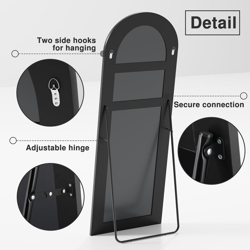 71*24in Arched Black Rectangle Wood Framed Full-length Mirror with Stand