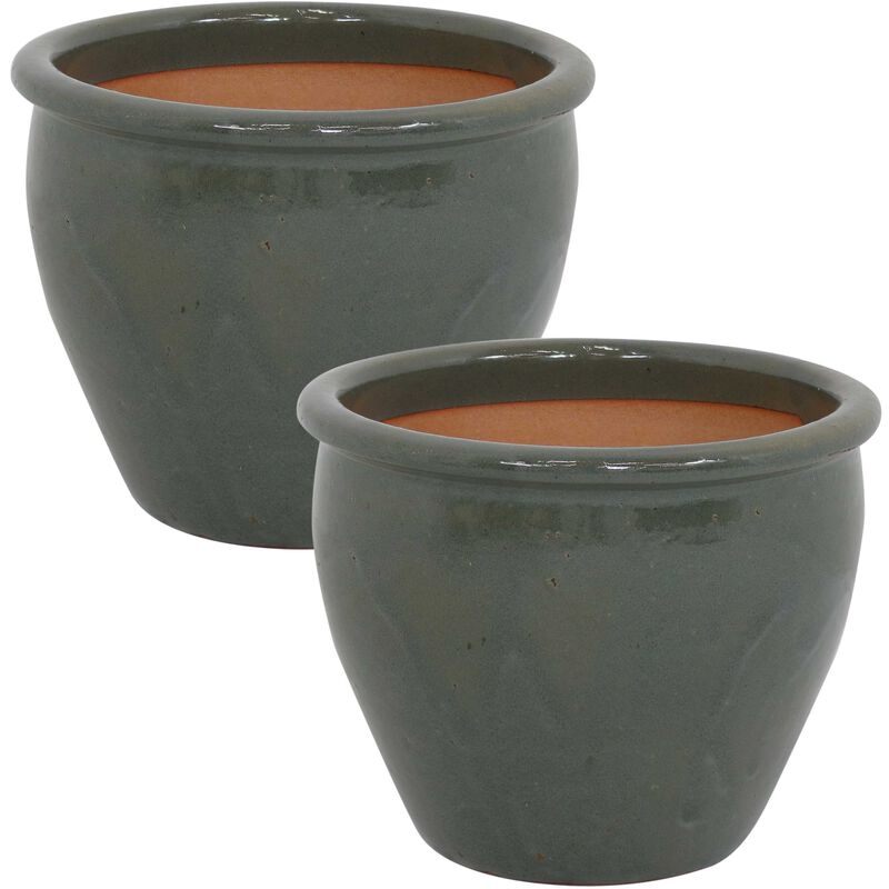 Sunnydaze Chalet Glazed Ceramic Planter - Set of 2