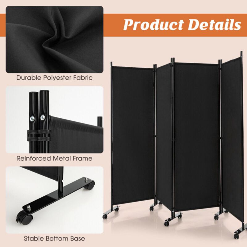 Hivvago 4-Panel Folding Room Divider 6 Feet Rolling Privacy Screen with Lockable Wheels