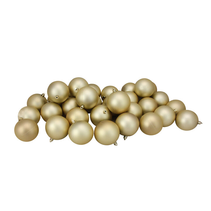 32ct Matte Champagne Gold Shatterproof Christmas Ball Ornaments 3.25" (80mm)