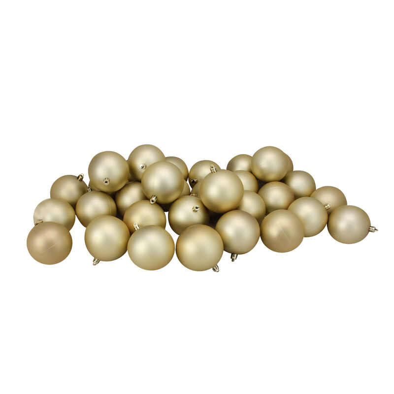32ct Matte Champagne Gold Shatterproof Christmas Ball Ornaments 3.25" (80mm)