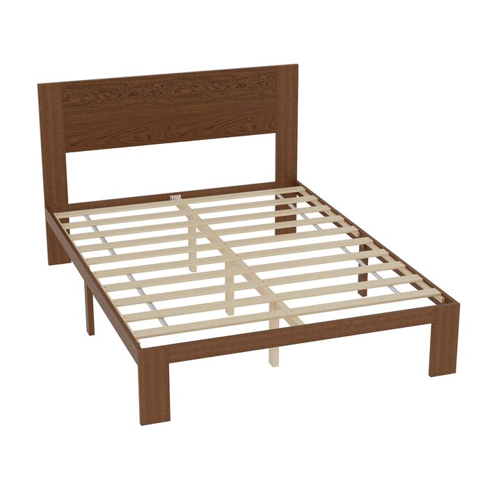 FUFU&GAGA Solid Wood Bed with Slatted Bed Base, Natural Wood Finish (60.2" W x 81" L x 41.7" H), Rubberwood & Pine Construction