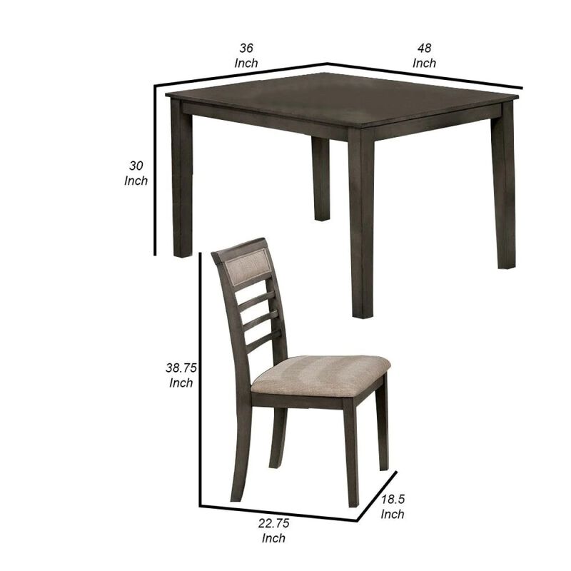 5 Piece Dining Set: Weathered Gray Table, Beige Chairs
