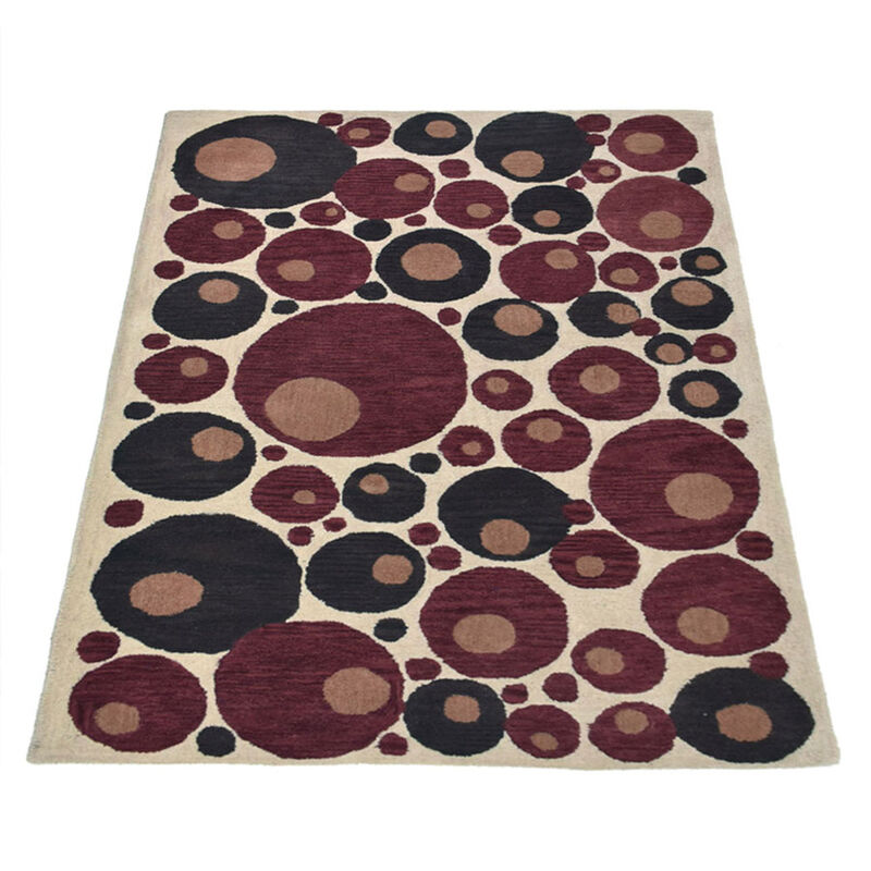 RUGSOTIC CARPETS HAND TUFTED WOOL ECO-FRIENDLY AREA RUGS  - 8'x10', Rectangle Shape, Beige & Red, Contemporary Modern Design, High Pile Handmade Area Rugs for Living Room, Bed Room (K03077)