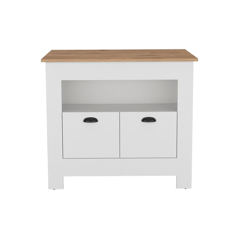 Kitchen Island Geneva, Kitchen, White / Macadamia
