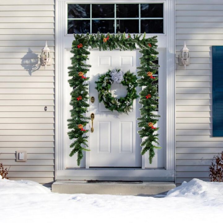 Hivvago 9 Feet Pre-lit Artificial Christmas Garland Red Berries with LED