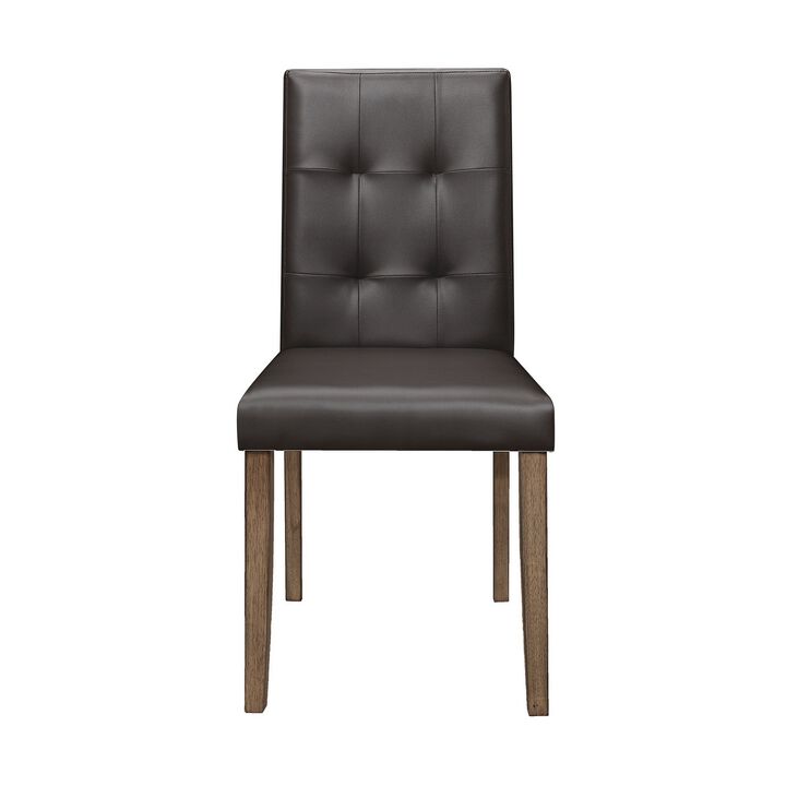 Leatherette Side Chair with Tufted Backrest, Set of 2, Espresso Brown-Benzara