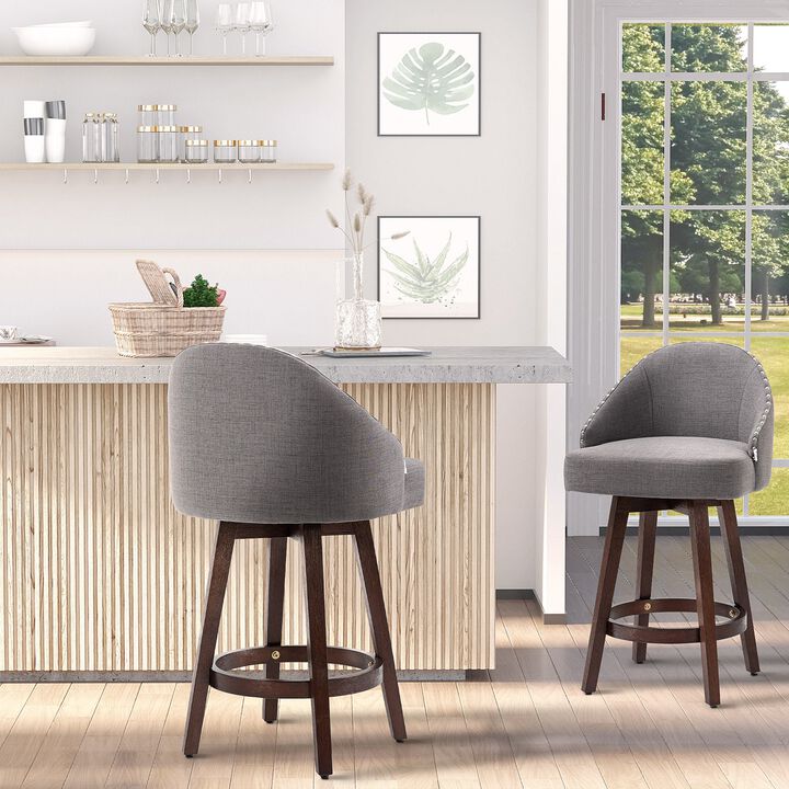 Dark Gray Dining Stools: 26" Linen Fabric Counter-Height Bar Stools