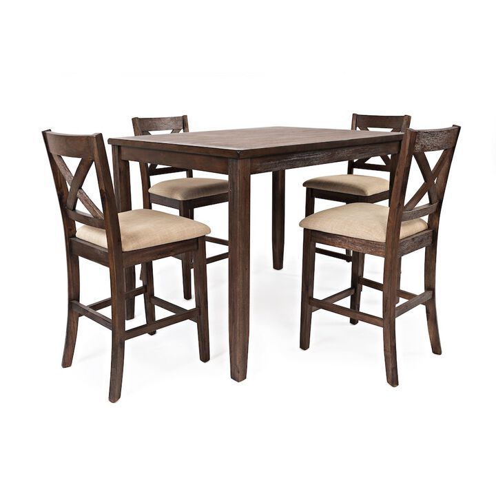 Jofran Walnut Creek 5 Pack Dining Set - Counter Height Table with 4 Stools