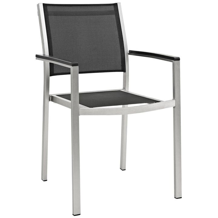 Modway Shore 7-Piece Aluminum Outdoor Patio Dining Table Set in Silver Black