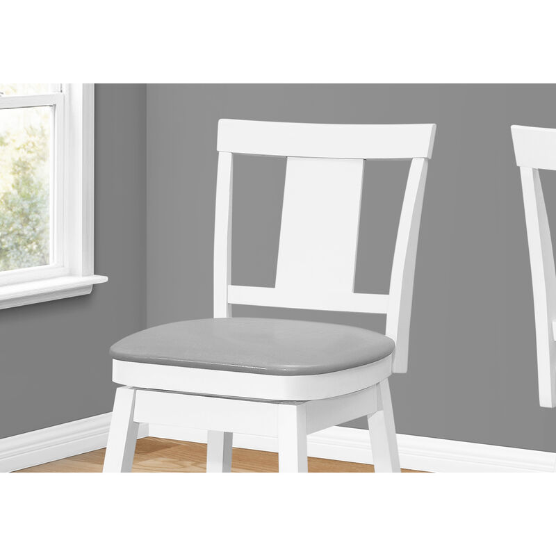 Monarch Specialties I 1233 Bar Stool, Set Of 2, Swivel, Counter Height, Kitchen, Wood, Pu Leather Look, White, Grey, Transitional