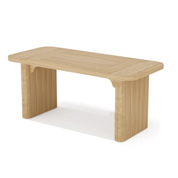 Executive Desk, 62 Inch Light Brown Top, Fluted Double Pedestal Base - Benzara
