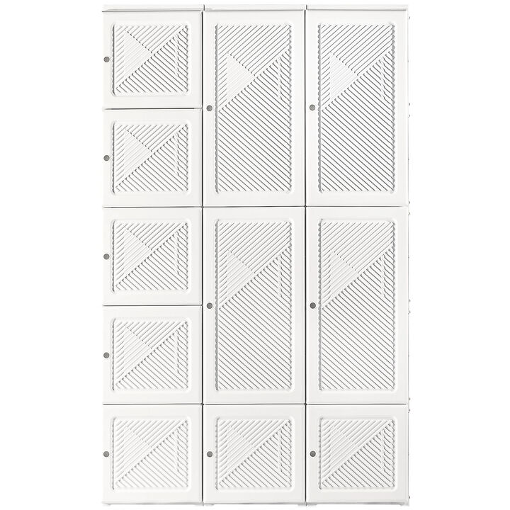 HOMCOM Portable Wardrobe Closet, Folding Bedroom Armoire, Clothes Storage Organizer with 11 Cube Compartments, Hanging Rod, Magnet Doors, White