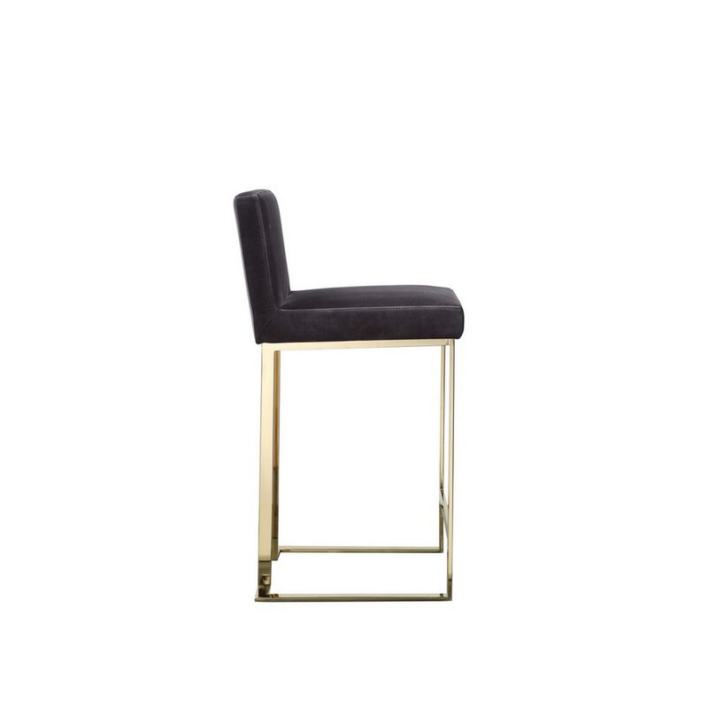 Boly 26 Inch Counter Stool Chair, Cushioned Gray Velvet, Gold Cantilever - Benzara