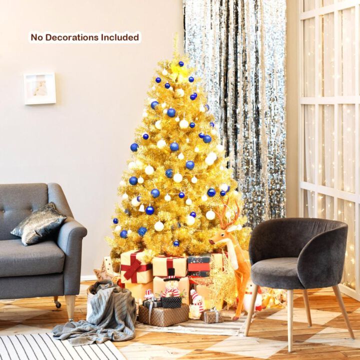 Hivvago 6/7.5 Feet Artificial Tinsel Christmas Tree Hinged with Foldable Stand