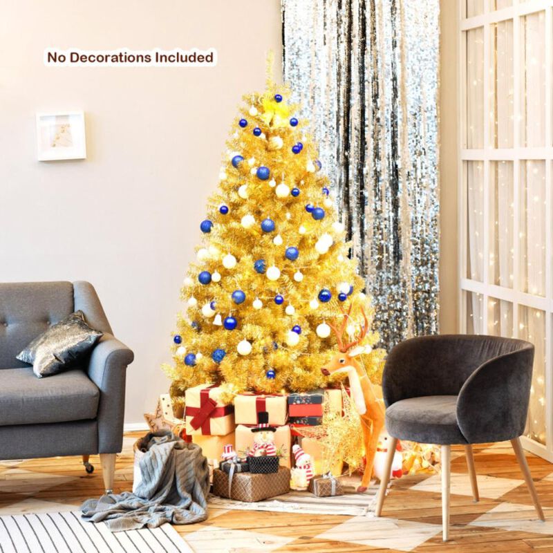 Hivvago 6/7.5 Feet Artificial Tinsel Christmas Tree Hinged with Foldable Stand