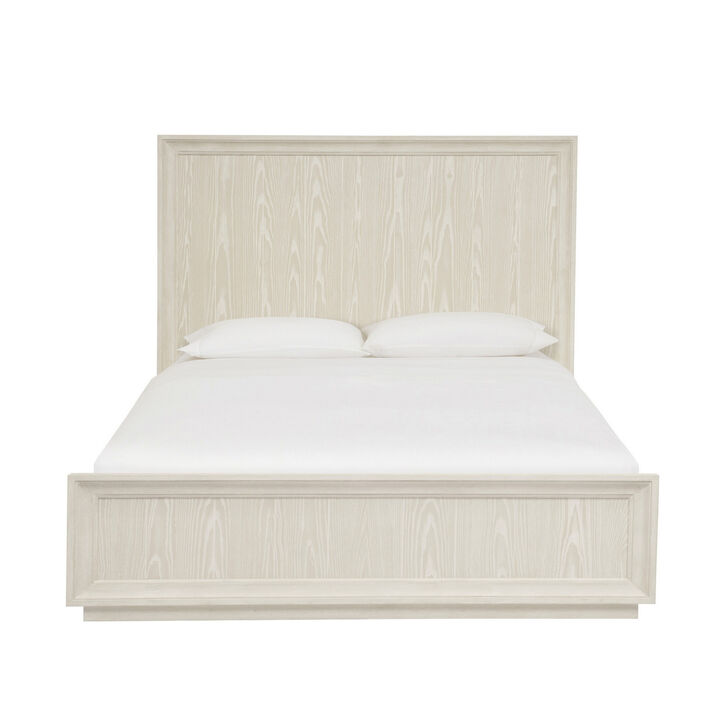Maxi California King Platform Bed, High Headboard, Wire Brushed Wood, Beige - Benzara