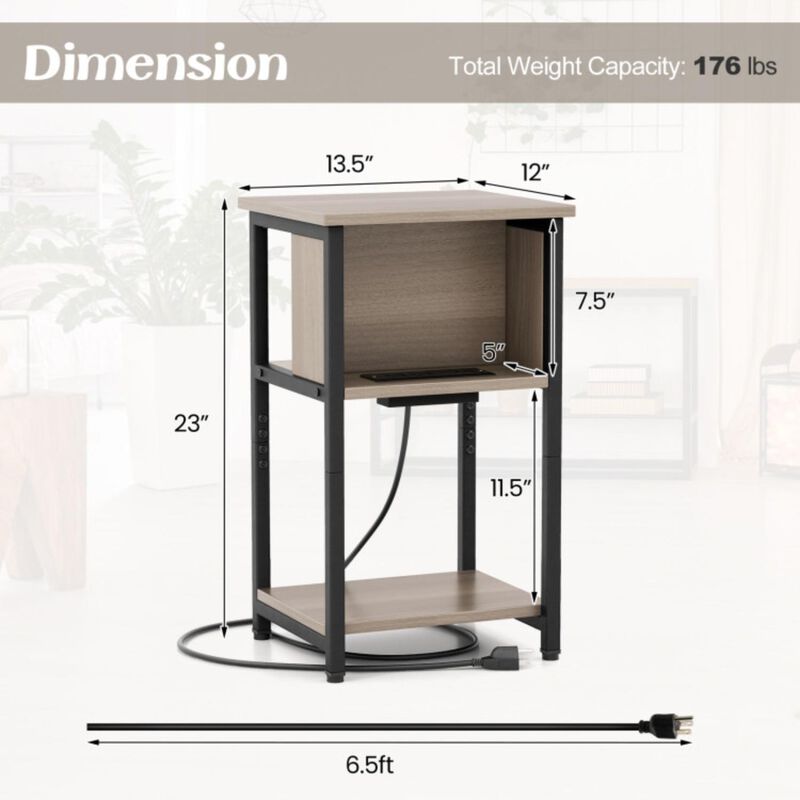 Hivvago 3-Tier End Table with USB Ports & Power Outlets-2 Pieces